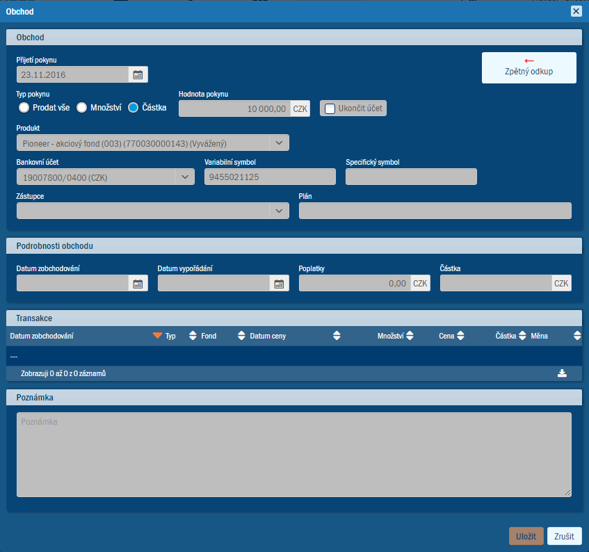 Dialog Zptnho odkupu z pehledu Obchody
