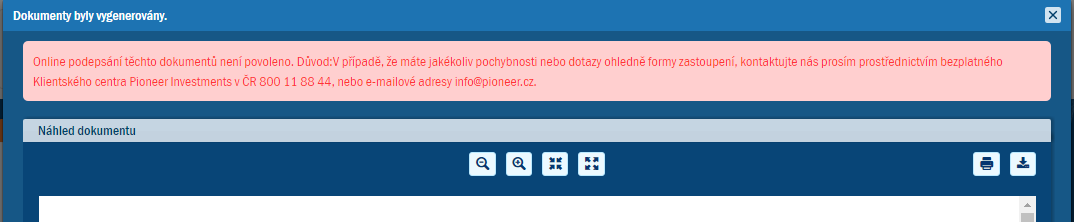 Pklad vygenerovanho dokumentu bez monosti online podepisovn