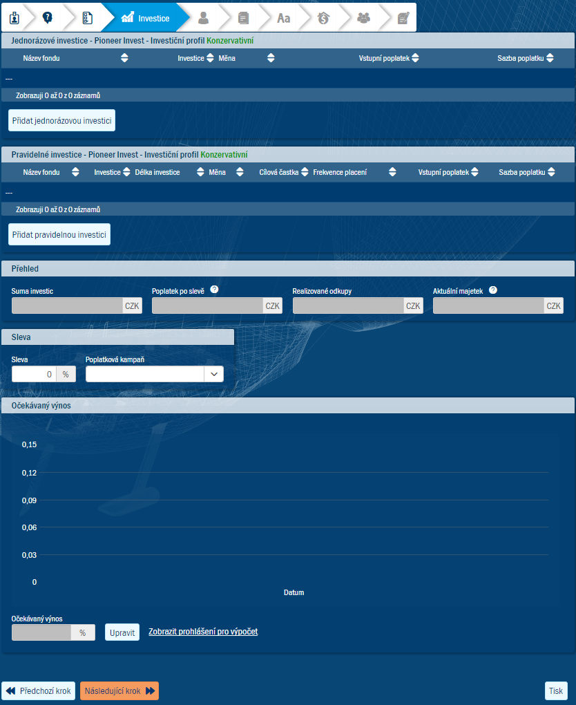 Okno nov smlouvy  zloka Investice pro Pioneer Invest