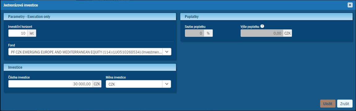 Pklad vyplnnho dialogu Jednorzov investice